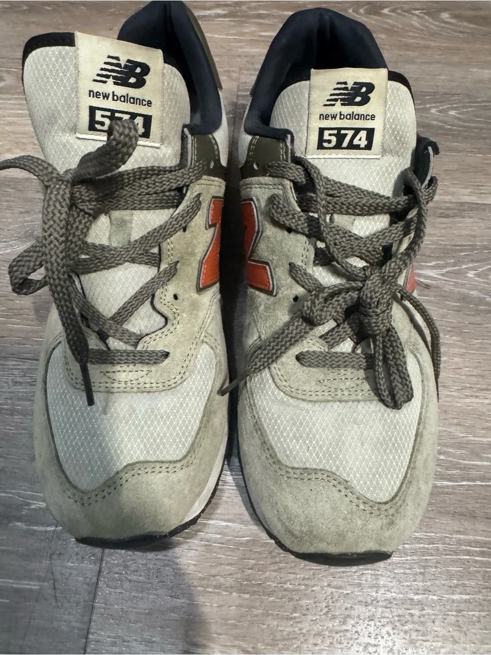 New Balance Olive Green Suede Sneakers with Orange 'N'